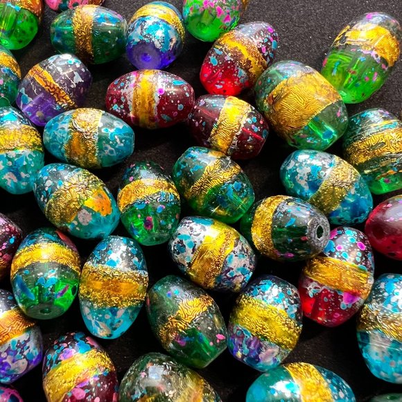 NWOT📌 80 Glass Beads Oval Hand Painted  for Jewelry Making - Craft - Creative - Picture 4 of 16